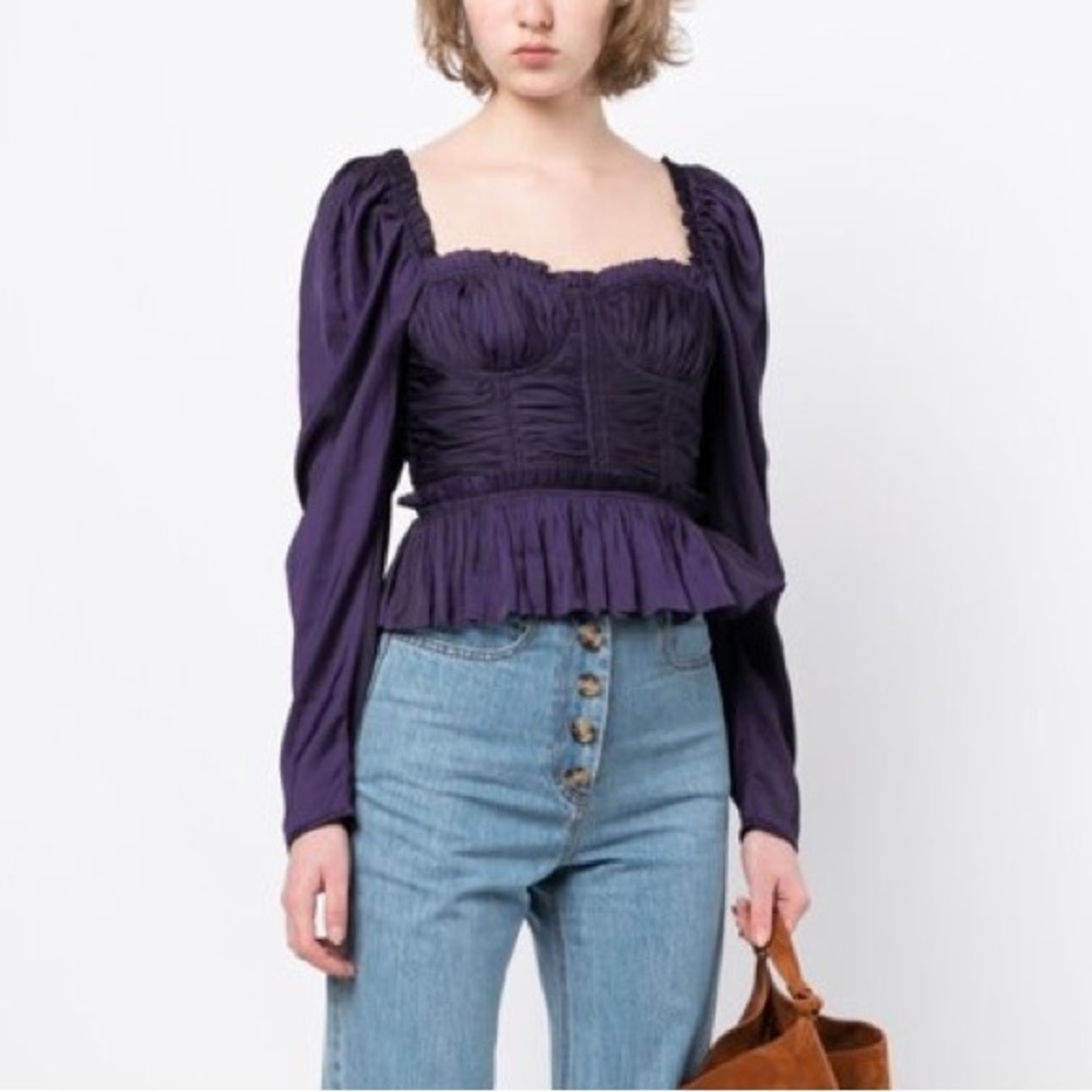 ULLA JOHNSON Mia Blouse - Lago Purple Long Sleeve Blouse